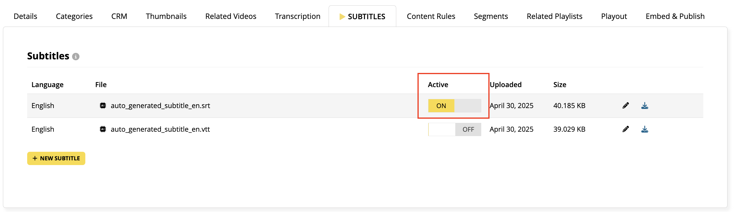 Subtitles Activation